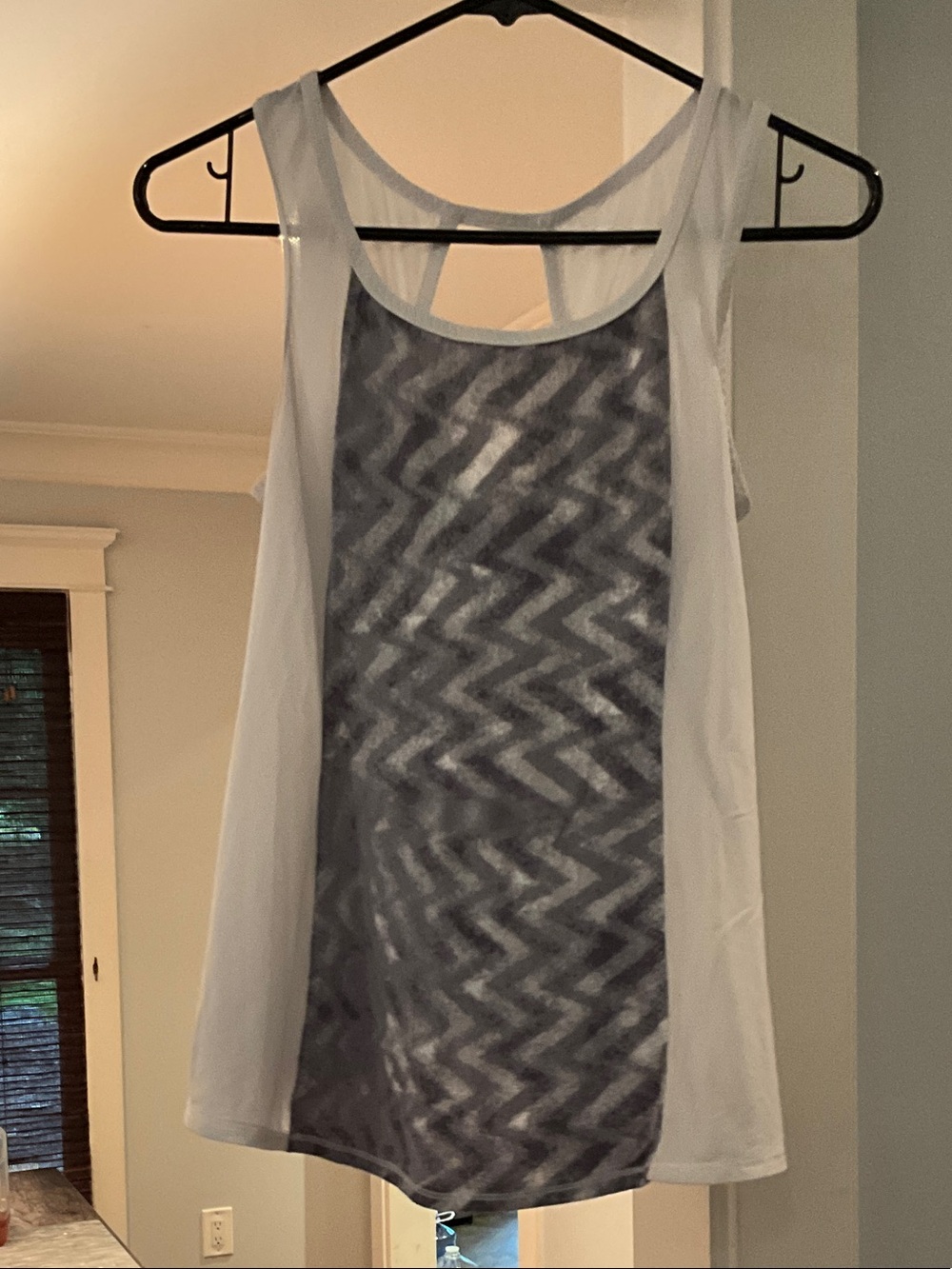 lululemon athletica White Muscle Tank with Gray Chevron Mesh Panel